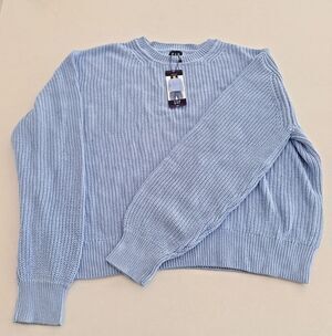 GAP Women’s Shaker Knit Sweater XXL Light Blue Ribbed Crewneck Pullover NWT